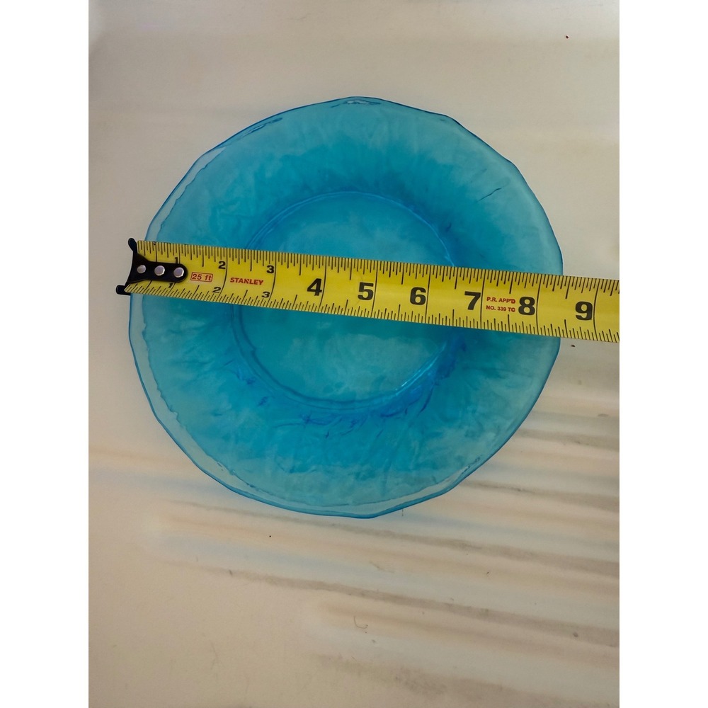 2 Vintage Aqua Blue Textured Glass Salad Dessert Plate Bark Pattern 8.25 Inch - Picture 6 of 6